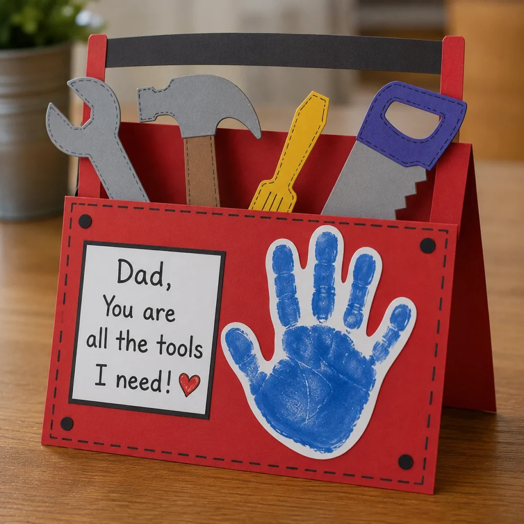 fathers day craft Handprint Toolbox Card