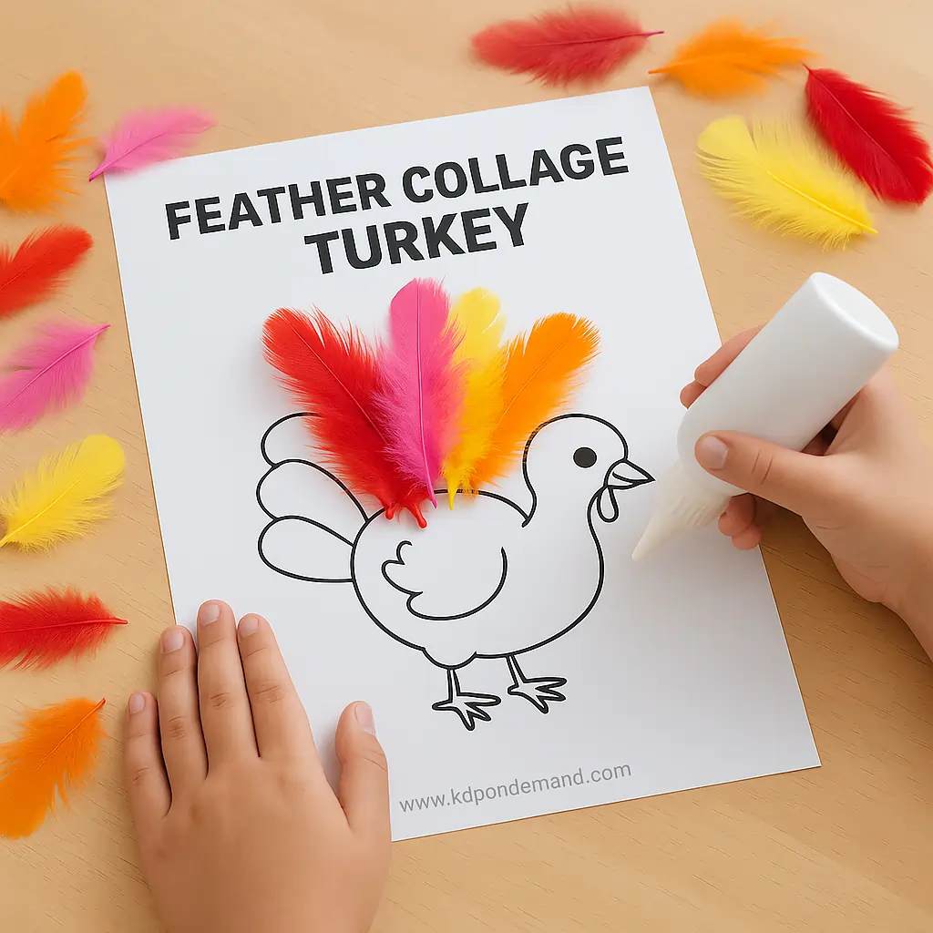 Feather Collage Turkey - thanksgiving crafts for toddlers