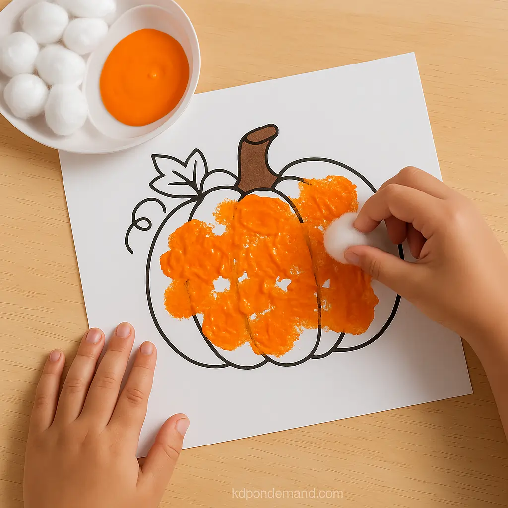 Cotton Ball Painted Pumpkin
