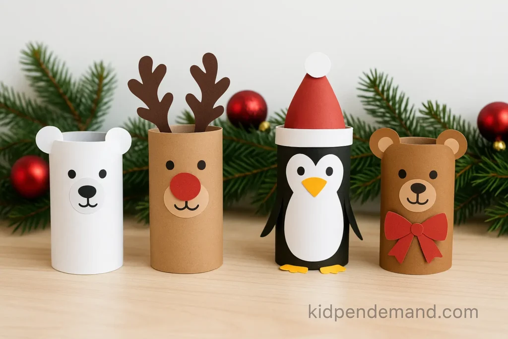 Cute Animal Characters Toilet Paper Roll Christmas Crafts