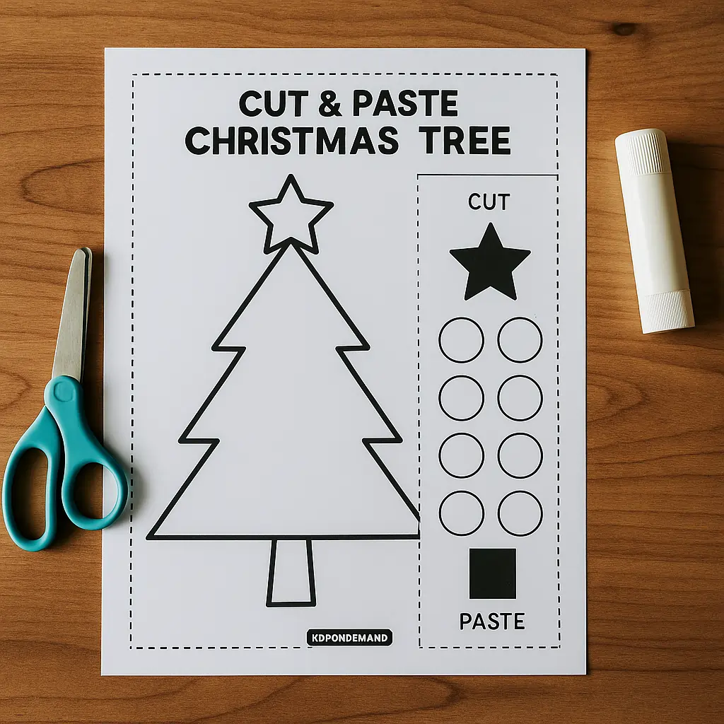 Cut & Paste Christmas Tree Worksheet