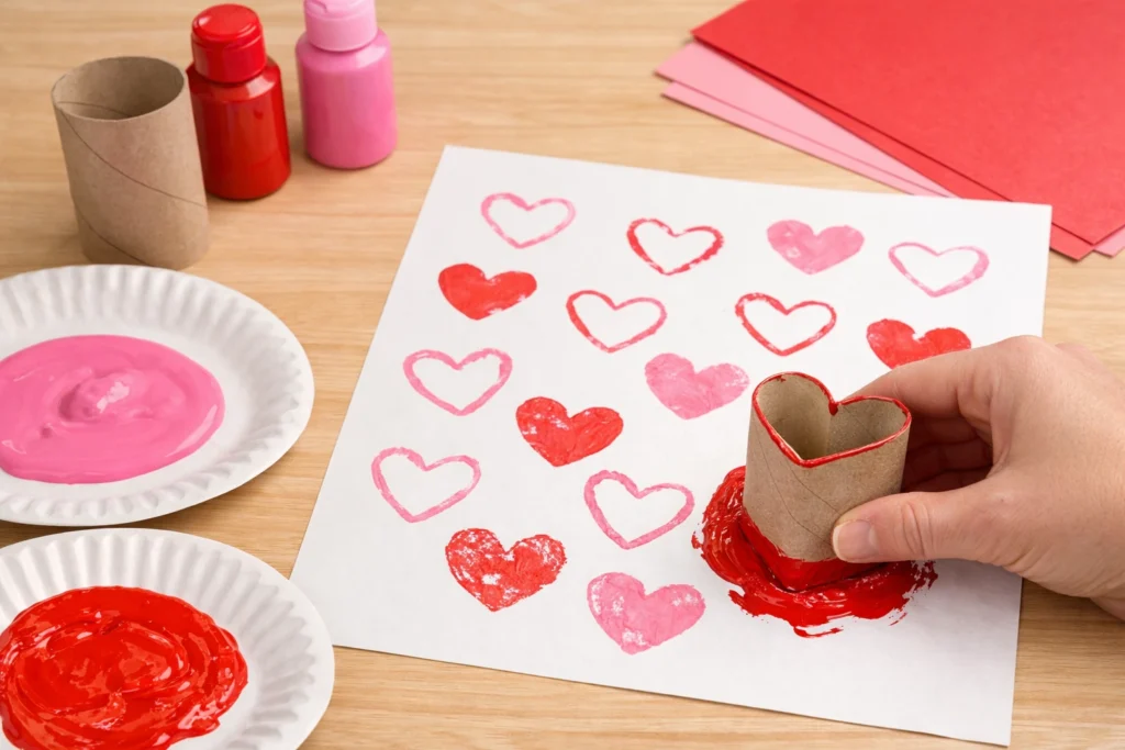 Toilet Paper Roll Valentines Day Craft: Toilet Paper Roll Heart Stamp