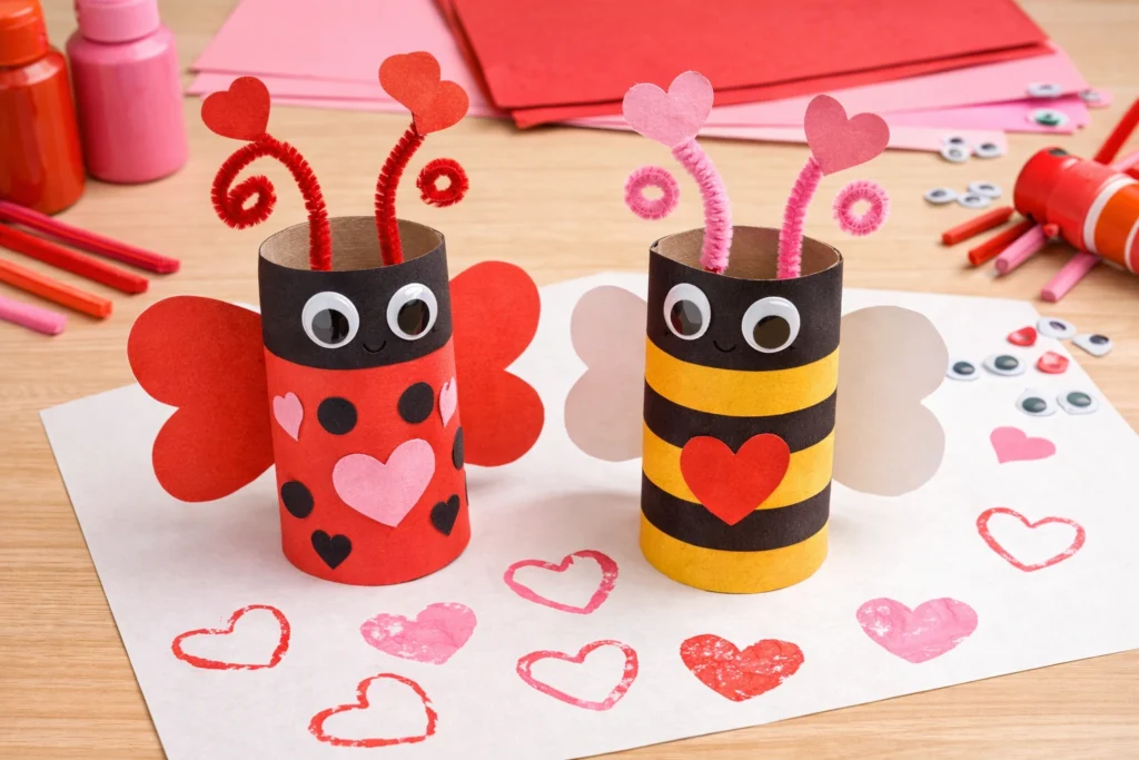 Toilet Paper Roll Valentines Day Craft: Valentines Love Bugs (Ladybugs & Bees)