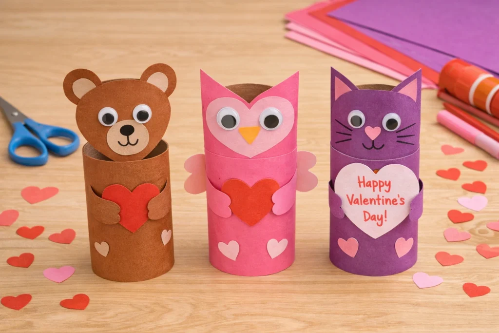Toilet Paper Roll Valentines Day Craft: Valentines Animals (Bears, Owls, Cats)