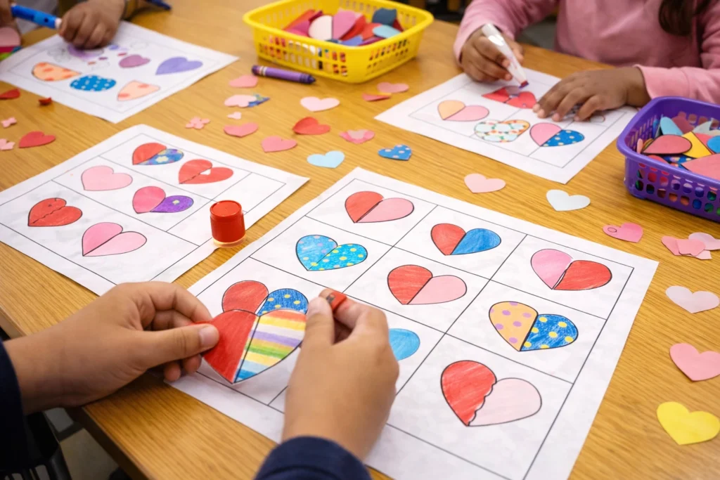 valentines day classroom crafts: Heart Shape Matching Craft
