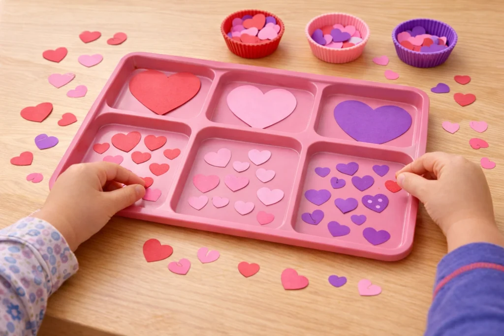 valentines day activities for preschoolers: Heart Sorting Tray