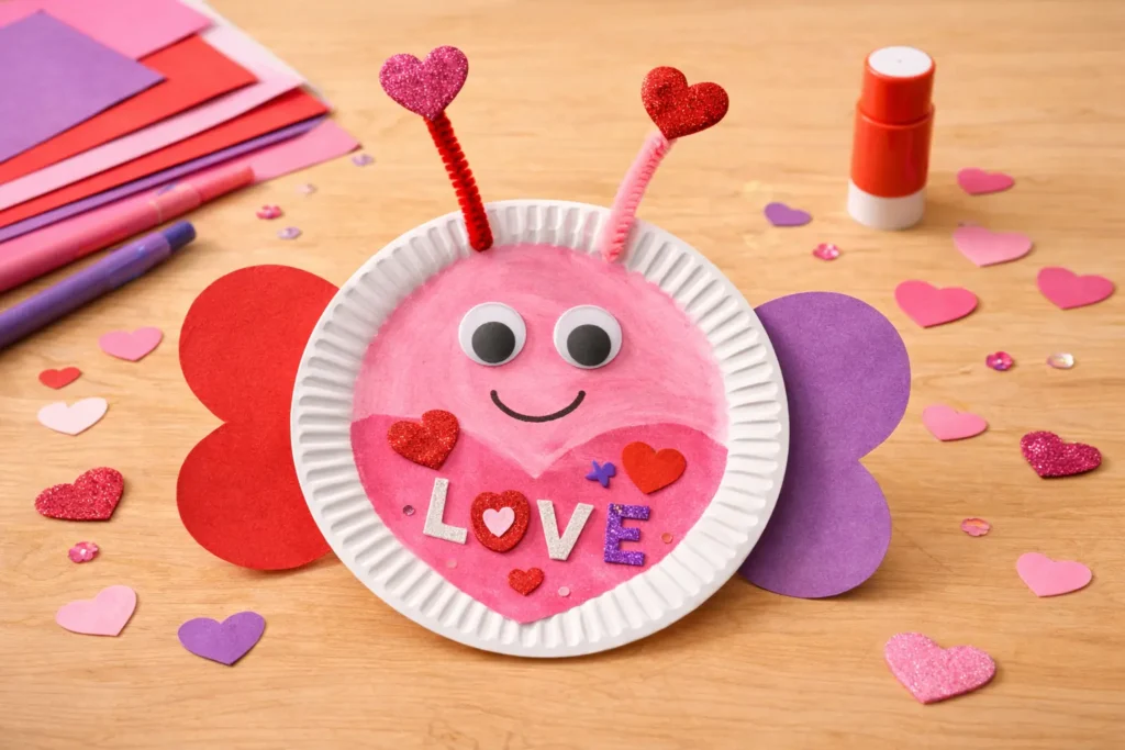 Valentines day craft: Paper Plate Love Bug
