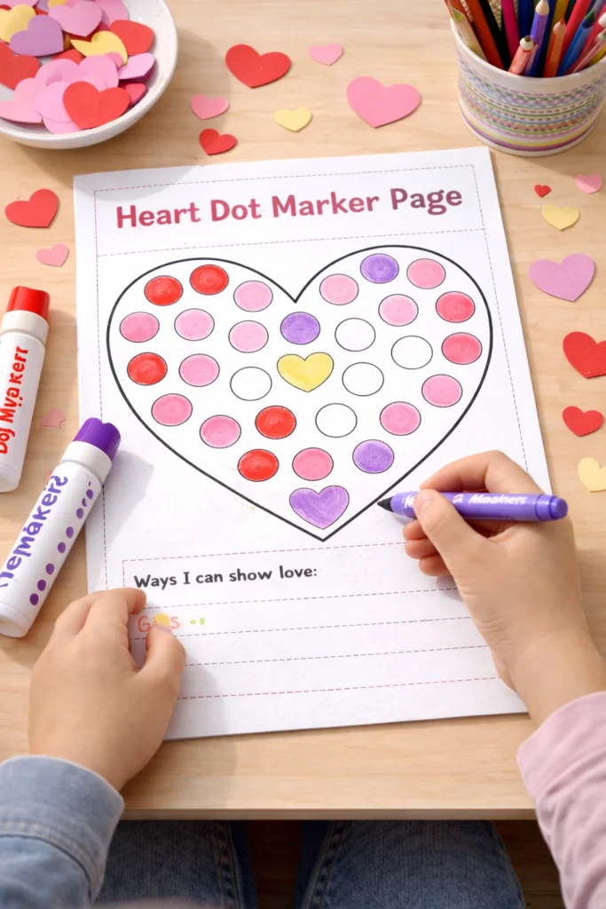 printable valentines day craft: Heart Dot Marker Pages