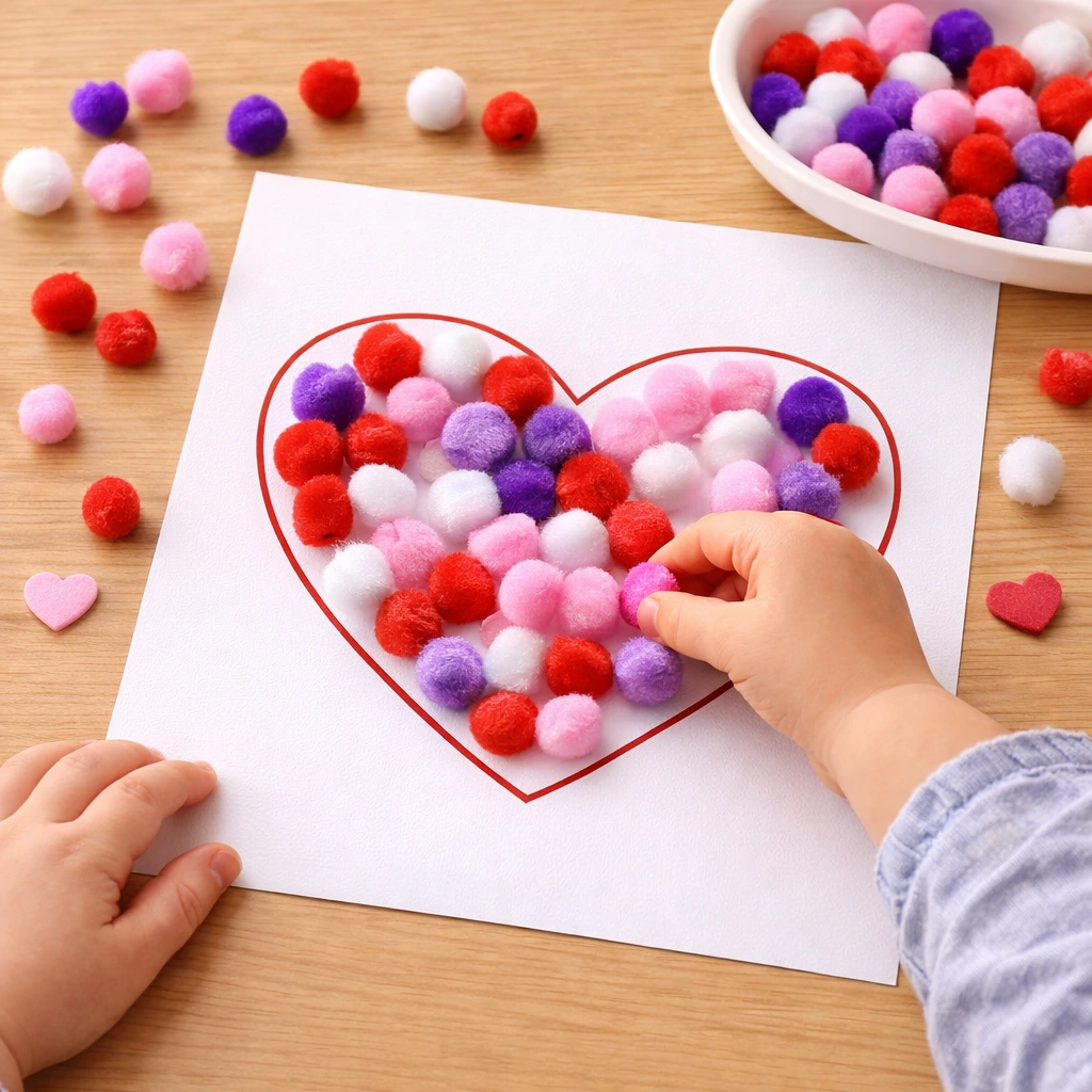 valentines day crafts for toddlers: Pom-Pom Heart Fill