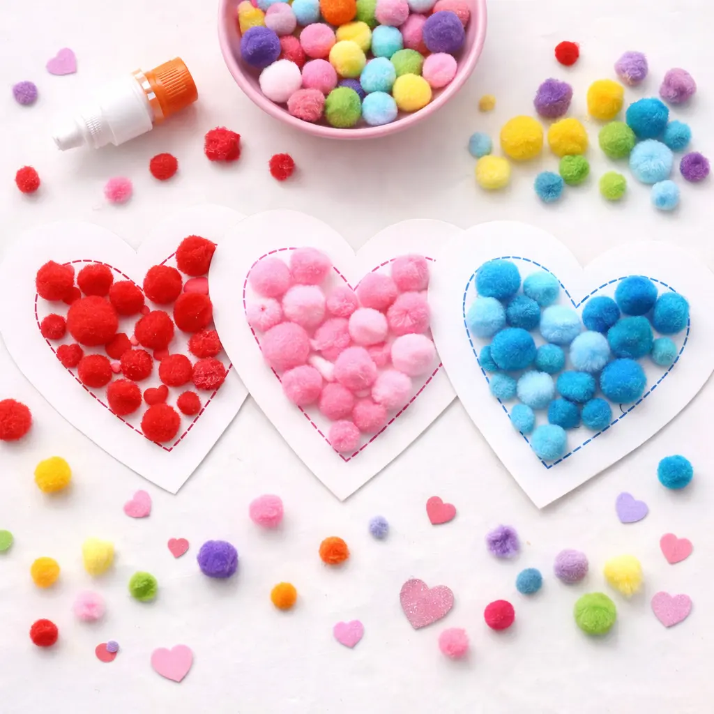 Valentines Day Craft preschool: Pom-Pom Heart Sorting