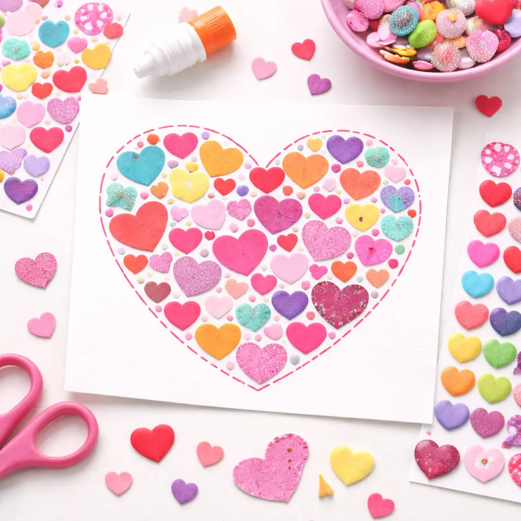 Valentines Day Craft preschool: Sticker Heart Collage