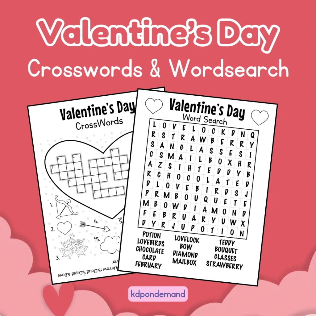 Valentines Day Word Search and crosswords