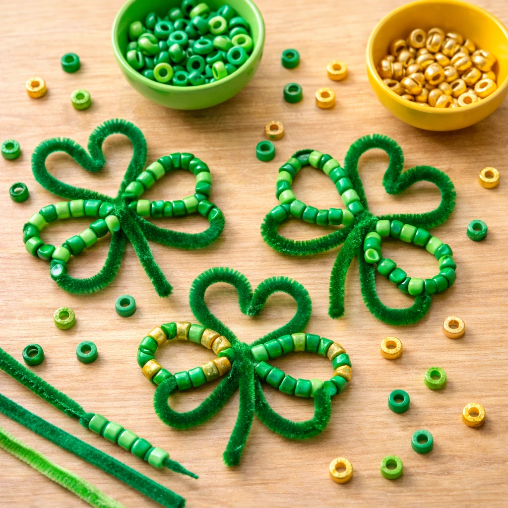 Beaded Pipe‑Cleaner Shamrocks