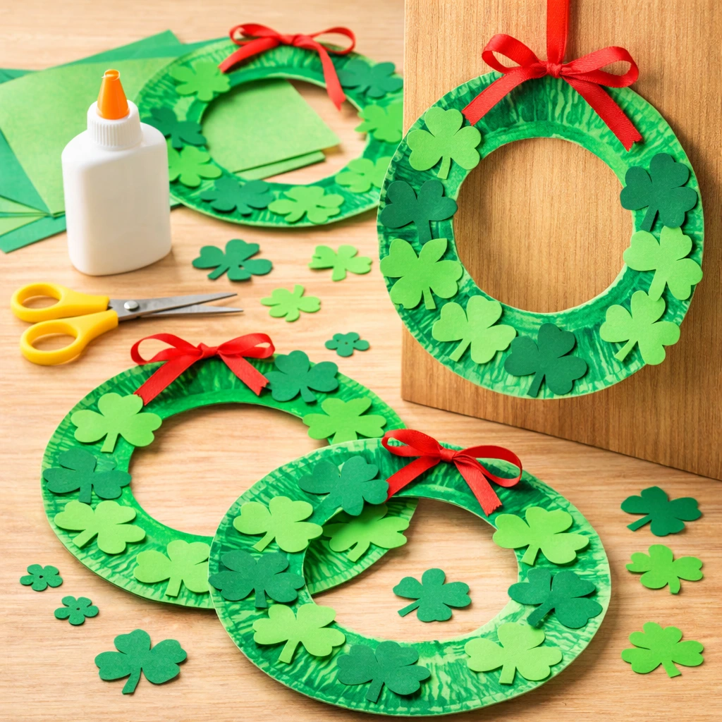 Paper‑Plate Shamrock Wreaths