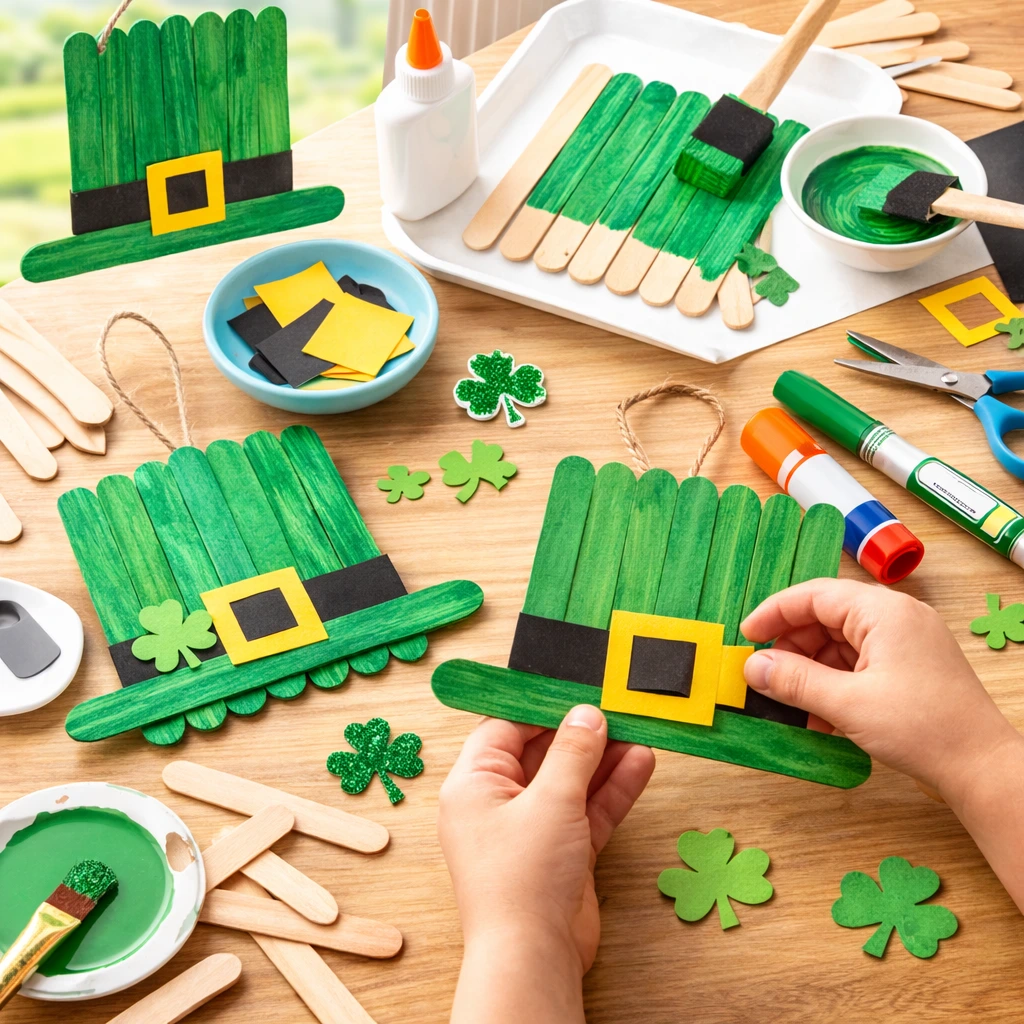Craft‑Stick Leprechaun Hats