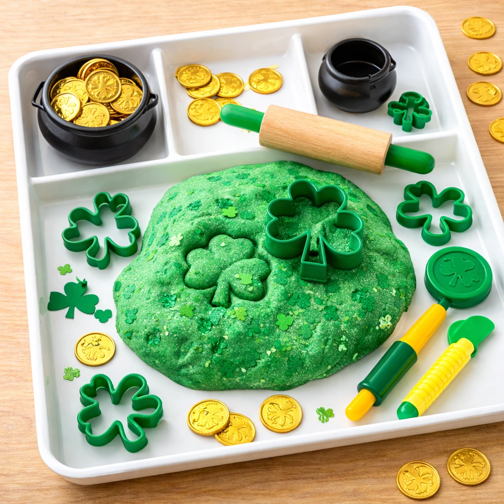 Green Glitter Playdough or Slime Tray
