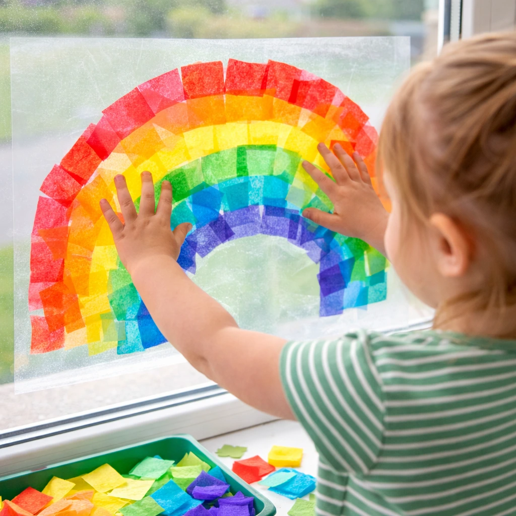 st patricks day craft Tissue Paper Rainbow Suncatcher