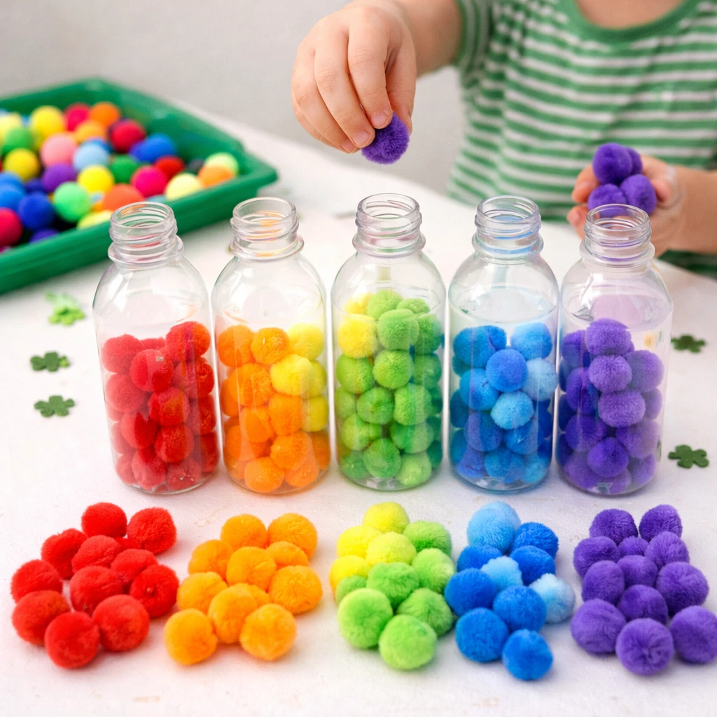 st patricks day craft Rainbow Pom-Pom Drop