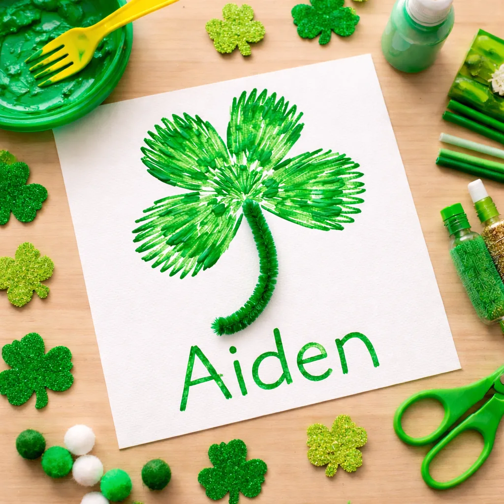 St Patricks Day crafts for kindergarten: Fork-Painted Shamrocks