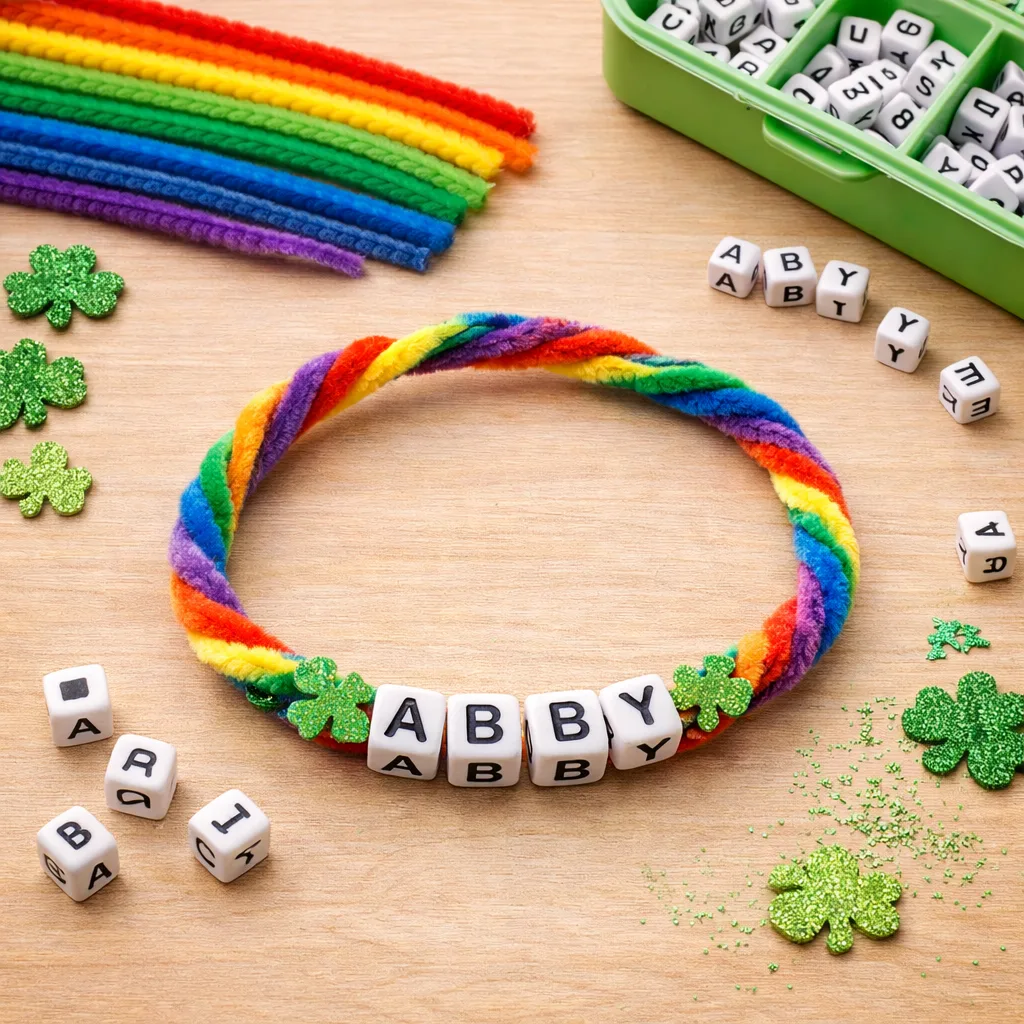 St Patricks Day crafts for kindergarten: Pipe Cleaner Rainbow Bracelets