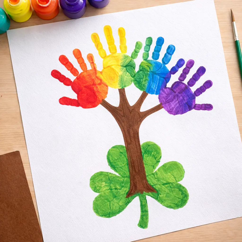 St Patricks day Handprint Rainbow Tree craft