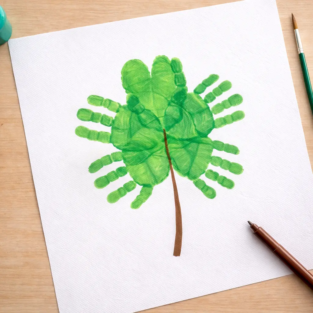 st patricks day Four-Leaf Handprint Shamrock craft