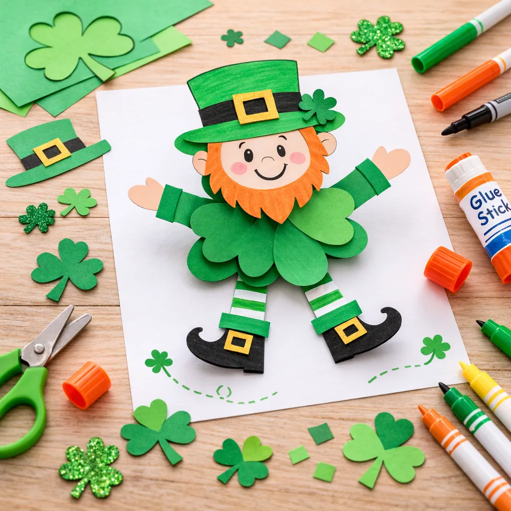 St Patricks Day crafts for kindergarten: Shamrock Leprechaun Cut & Paste