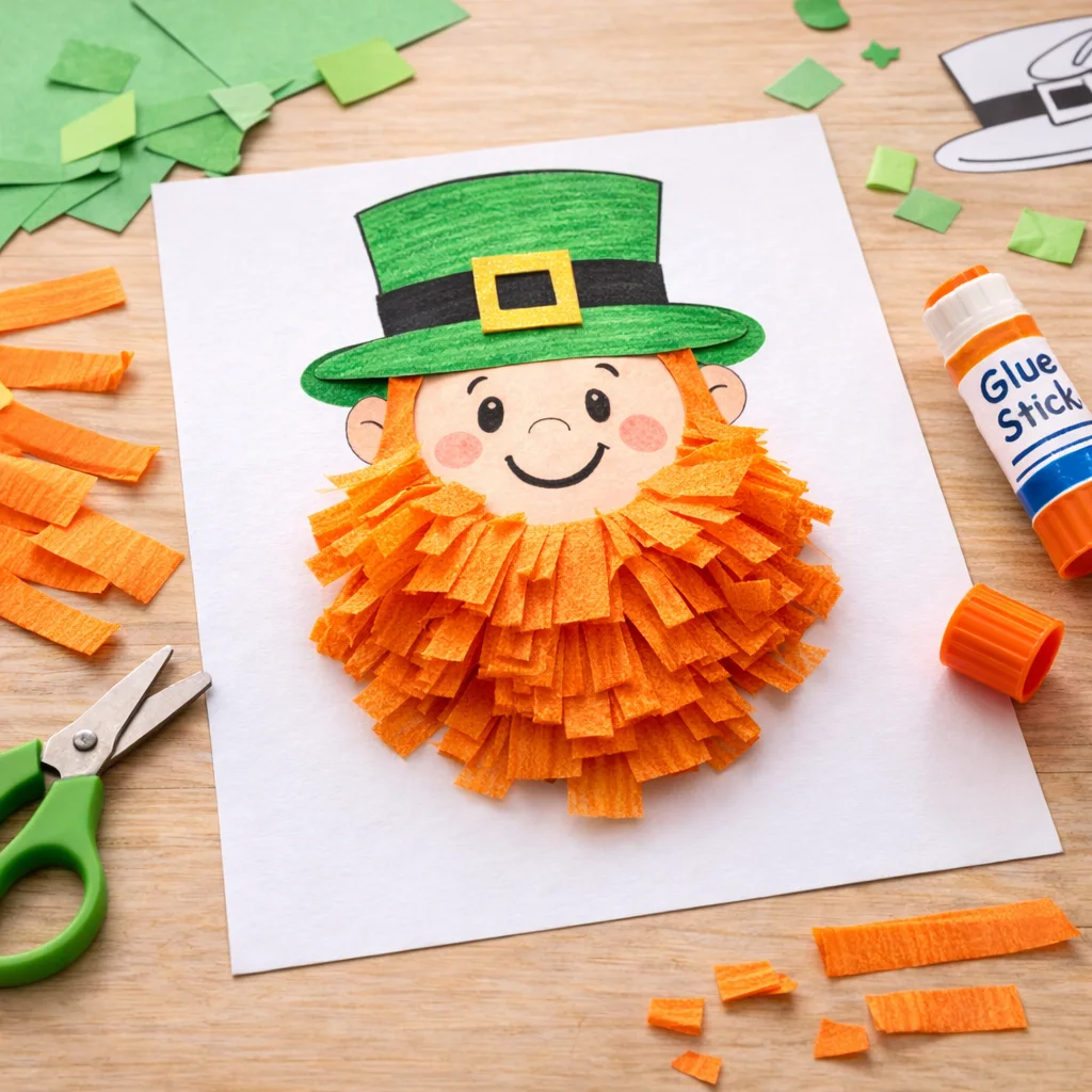 St Patricks Day crafts for kindergarten: Crepe Paper Leprechaun Beard