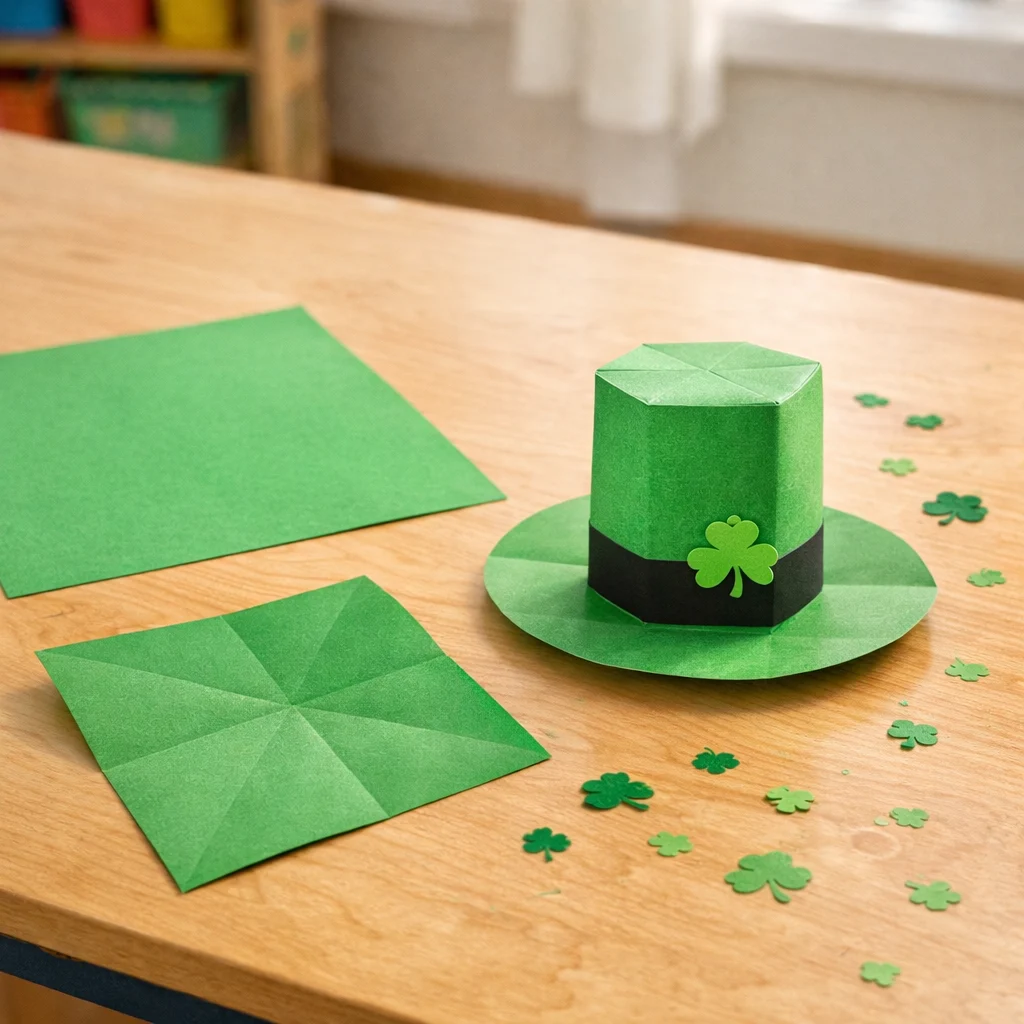 St Patricks Day Hat Craft: Origami Leprechaun Top Hat