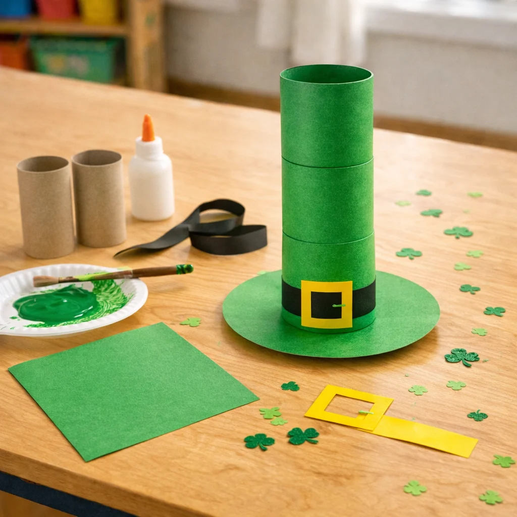 St Patricks Day Hat Craft: Toilet Paper Roll Leprechaun Hat