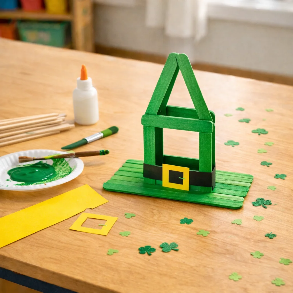 St Patricks Day Hat Craft: Popsicle Stick Hat Frame