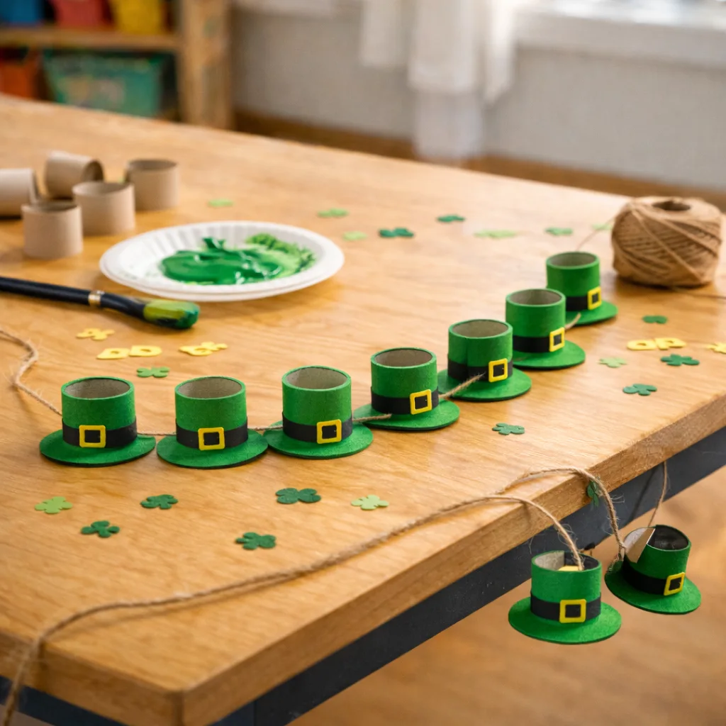 St Patricks Day Hat Craft: Mini Paper Roll Hats (Garland)