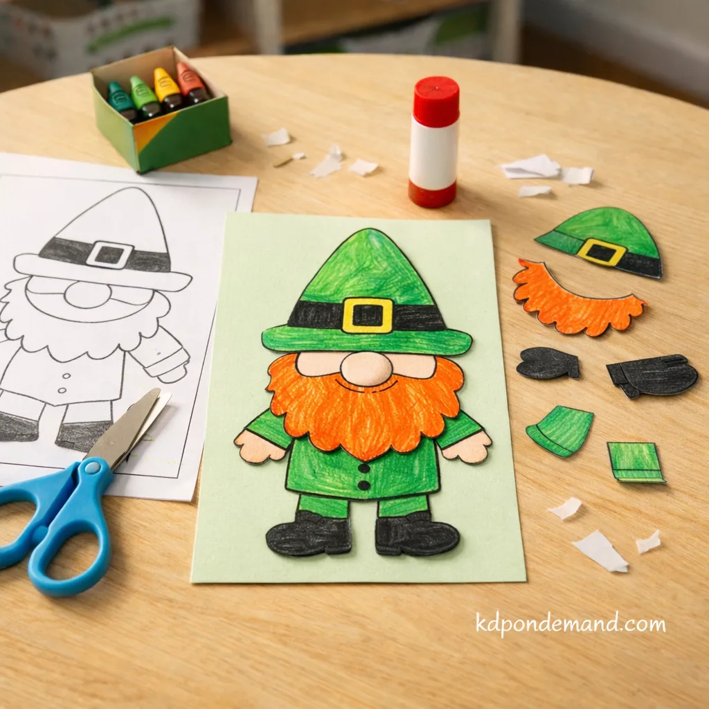 Printable St Patricks Day Crafts for Kids: Leprechaun Gnome Paper Craft