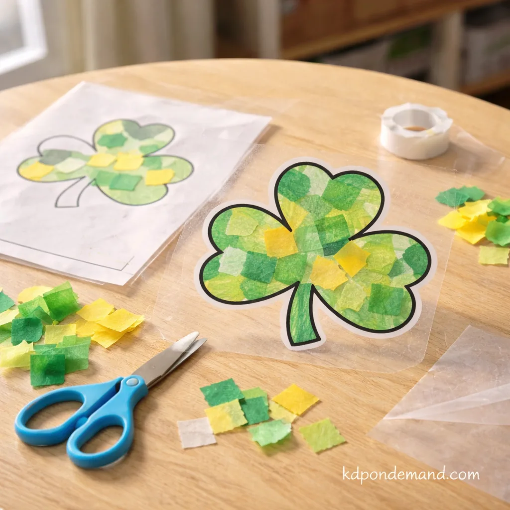 Printable St Patricks Day Crafts for Kids: Shamrock Suncatcher Printable