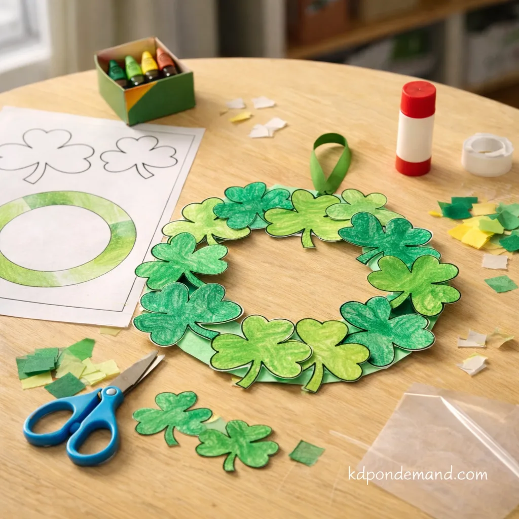 Printable St Patricks Day Crafts for Kids: Printable Shamrock Wreath