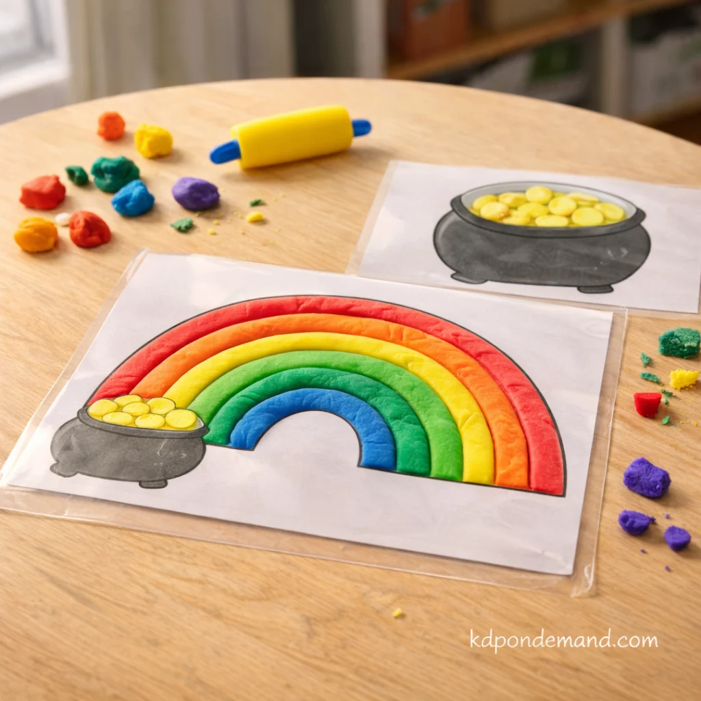 Printable St Patricks Day Crafts for Kids: Rainbow Playdough Mats