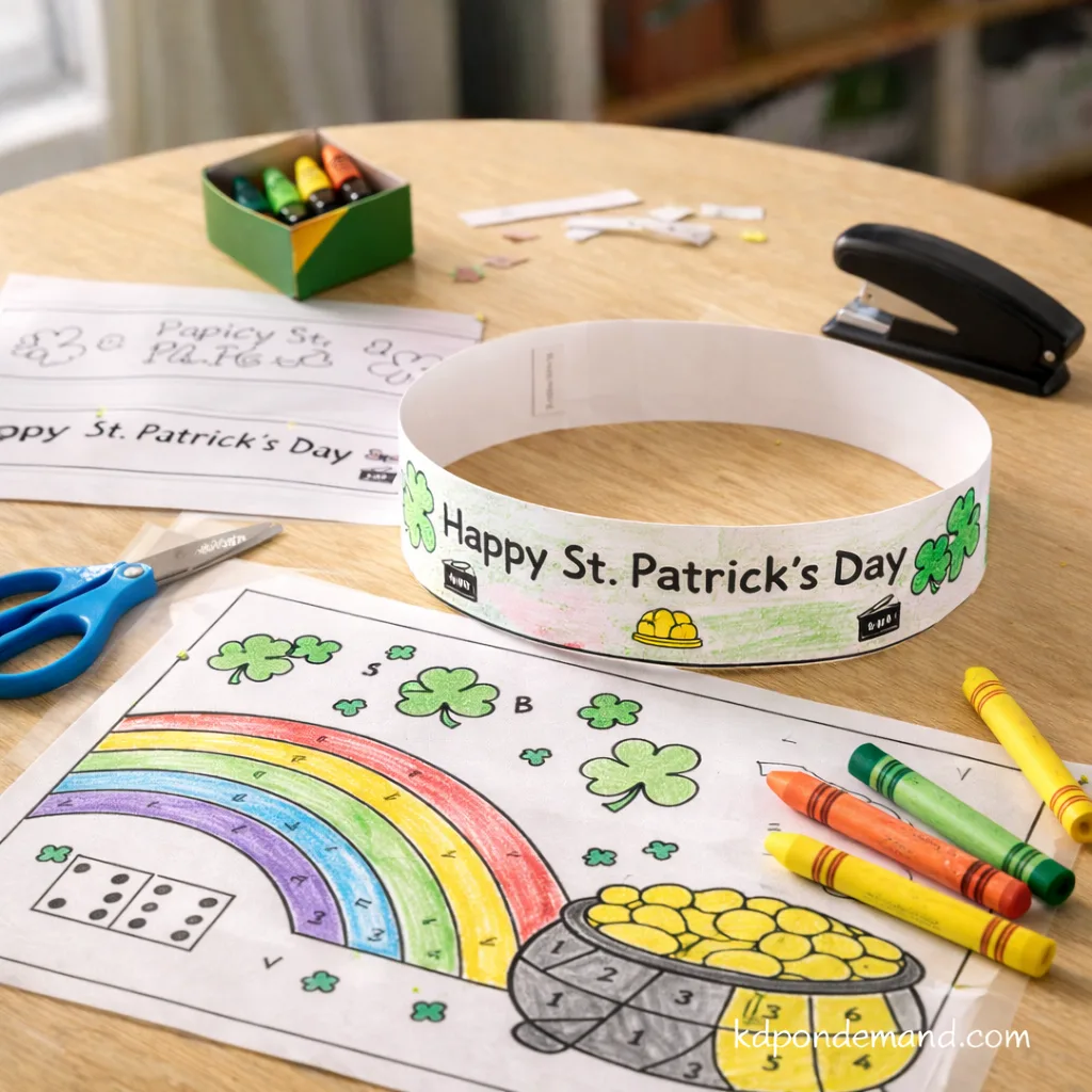 Printable St Patricks Day Crafts for Kids: Color-by-Number Rainbow & Gold Coins