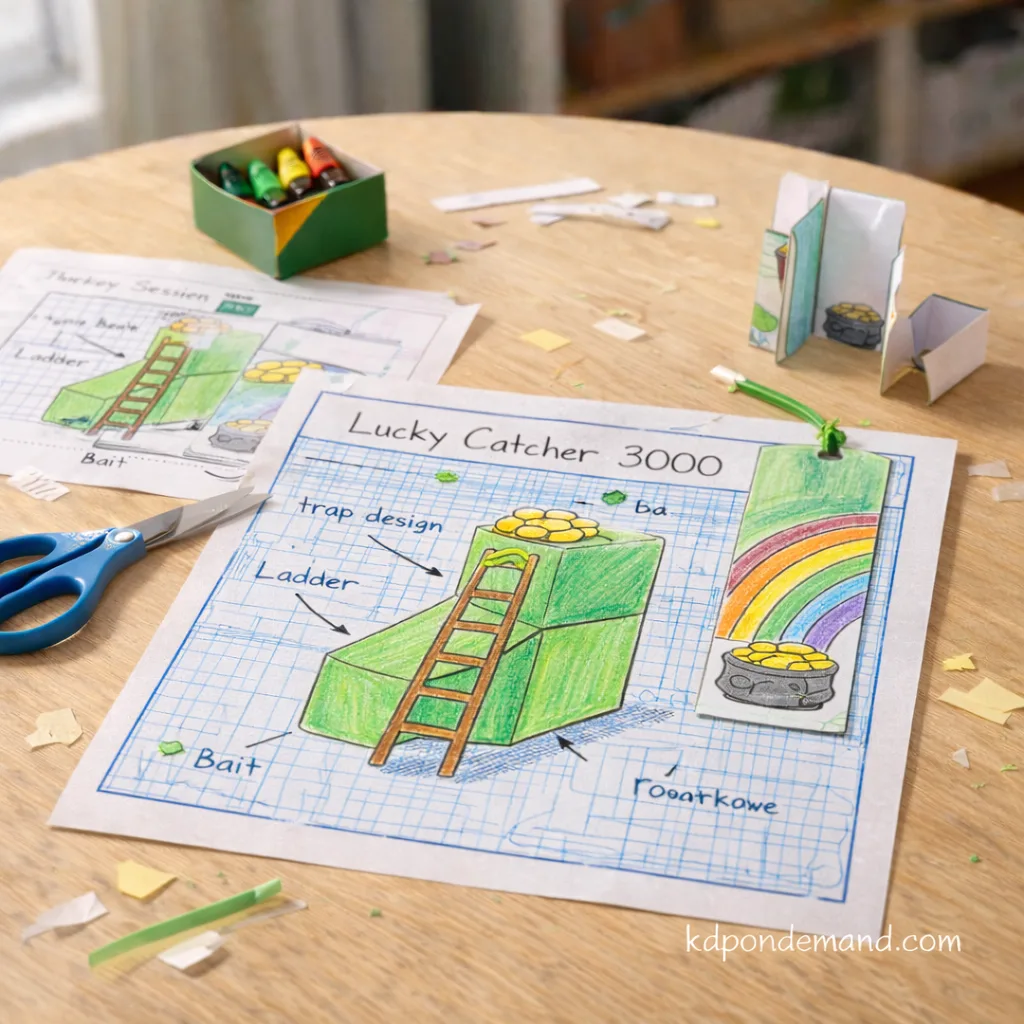 Printable St Patricks Day Crafts for Kids: Leprechaun Trap Blueprint Printable