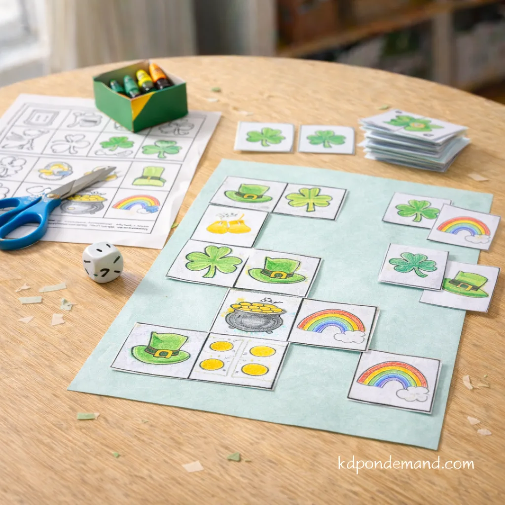 Printable St Patricks Day Crafts for Kids: Dominoes & Matching Cards