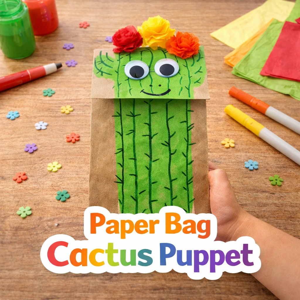 Paper Bag Cactus Puppet cico de mayo craft