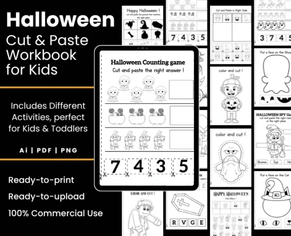 Halloween Cut & Paste Scissor Skills Activity Book for Kids