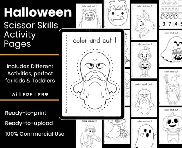 Halloween Scissor Skills Activity Book for Kids