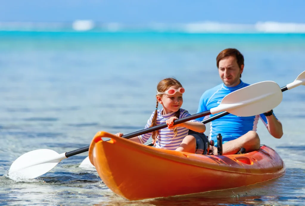Father and daughter kayaking