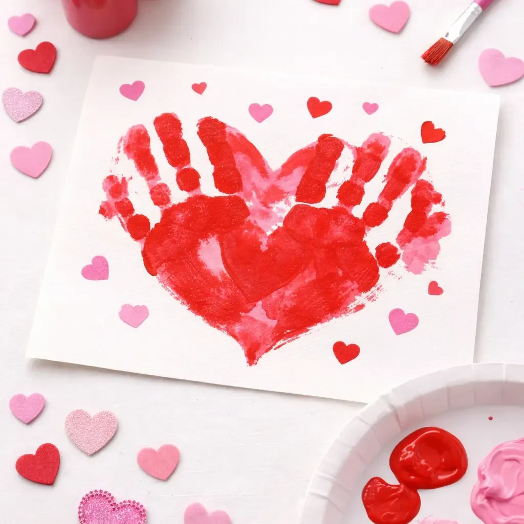 Valentines Day Craft preschool: Handprint Heart Art