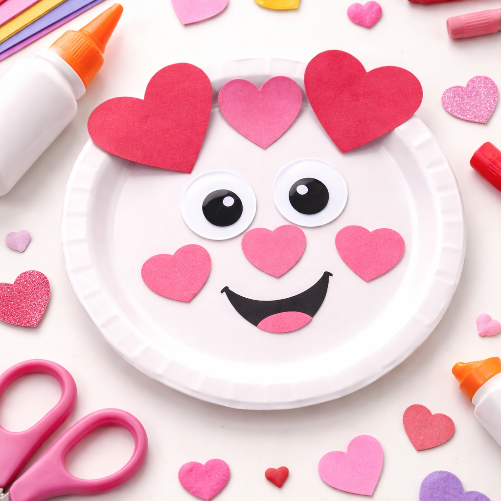 Valentines Day Craft preschool: Paper Plate Heart Faces