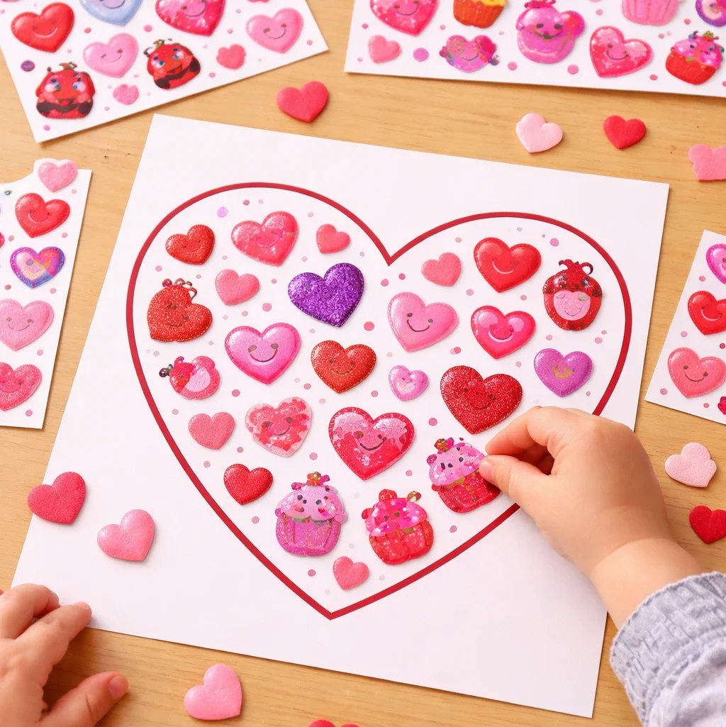 valentines day crafts for toddlers: Sticker Heart Collage